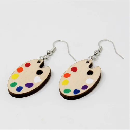 Miniatura 3 de Pendientes colgantes de paleta de pintura de madera pintada a mano