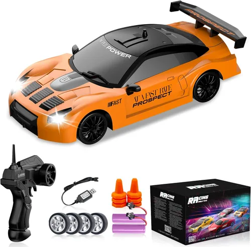 Miniatura 14 de Coche a Control Remoto 2.4GHz 1:24 Escala 4WD Coche RC de Derrape 15KM/H Coches RC de Derrape de Alta Velocidad con Luces Geniales, Dos