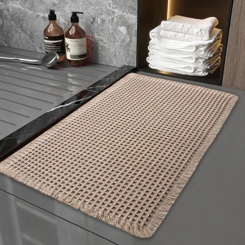 Miniatura 20 de Alfombras de baño de punto gofre, estilo bohemio, súper absorbente, antideslizante, lavable, ultra suave, con parte trasera de goma, tapetes de baño