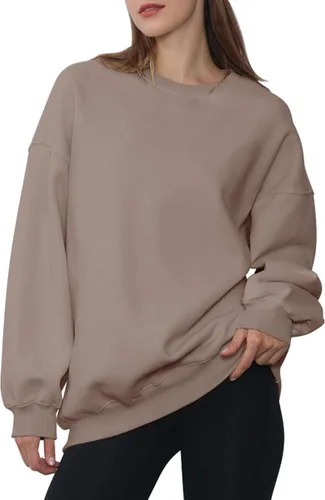 Miniatura 3 de EFAN Sudaderas de forro polar de gran tamaño para mujer, manga larga, cuello redondo, sudadera casual con capucha