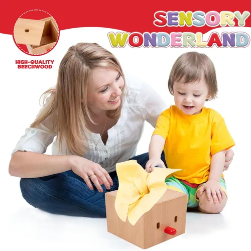 Miniatura 2 de Adena Montessori Juguetes infantiles llenos de madera de la caja del tejido del bebé para el bebé de 6-12 meses