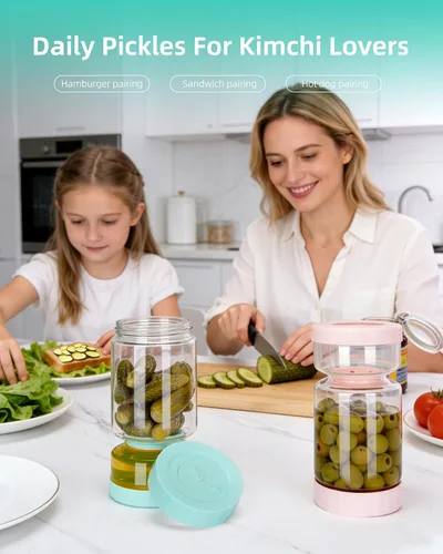 Miniatura 6 de ZENS Tarro de Pepinillos con Colador Abatible, Contenedor Separador de Jugo de Pepinillos de 37 oz en Forma de Arena, Tapa Hermética y a Prueba