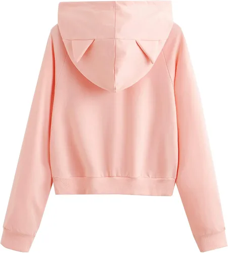 Miniatura 2 de Sudadera SweatyRocks corta con capucha, manga larga, con estampado de gato, para mujer