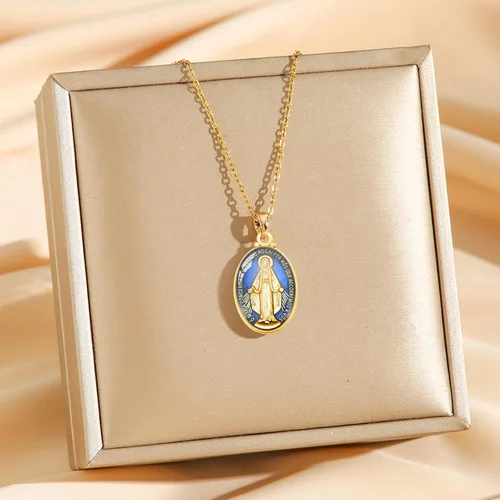 Miniatura 7 de 60 piezas de colgante de medalla milagrosa esmalte azul acento para hombres mujeres protección joyería católica encanto para bricolaje rosario