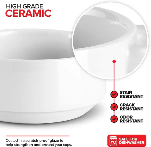 Miniatura 3 de Modern Innovations Cuencos de sopa de cebolla francesa de 20 onzas con asas en color blanco (juego de 4) aptos para horno y microondas, gres