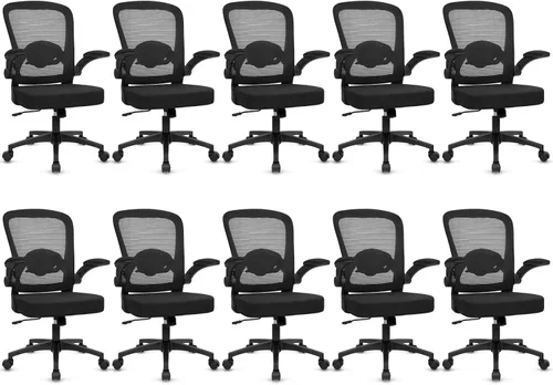 Miniatura 28 de KLASIKA Sillas de escritorio con ruedas, silla de oficina ergonómica de malla, altura ajustable y soporte lumbar giratorio, silla de oficina en casa