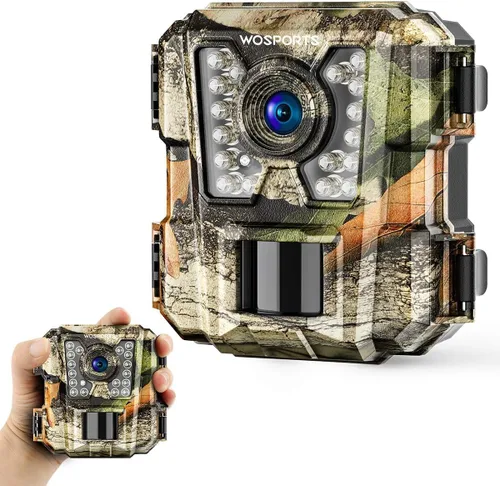 WOSPORTS Mini Cámara de Seguimiento, Cámara de Caza de 24MP 1080P HD con Activación por Movimiento, Visión Nocturna por Infrarrojos, Resistente al
