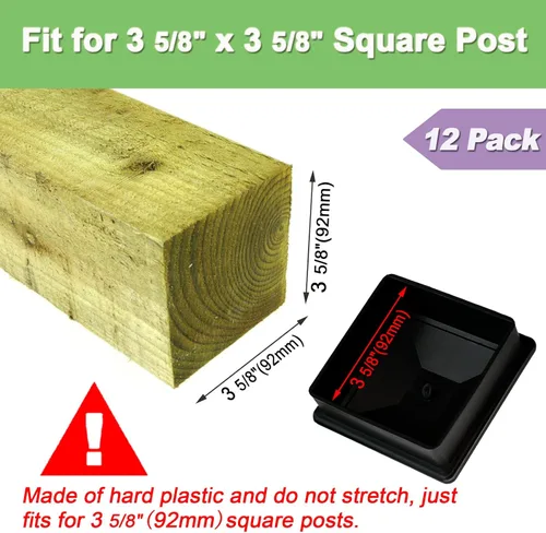Miniatura 2 de Paquete de 12 tapas de poste de valla de 4 x 4 para postes de madera verdaderos/reales de 3 5/8 x 3 5/8 pulgadas, hechos de plástico PP duro