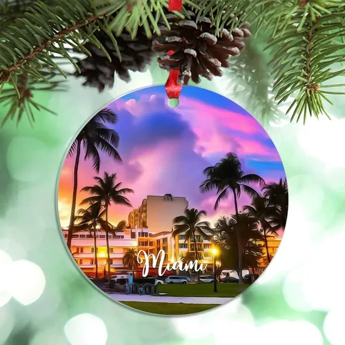 Miniatura 13 de Miami Florida, Estados Unidos, decoración de árbol de Navidad, recuerdos de ciudad de campo, recuerdos personalizados de Navidad 2023, decoración