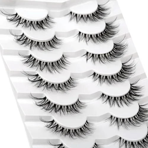 Miniatura 806 de Pooplunch - Pestañas postizas finas de visón sintético, estilo ojo de gato, naturales, cruzadas, tipo racimo, efecto 8D de volumen, tiras