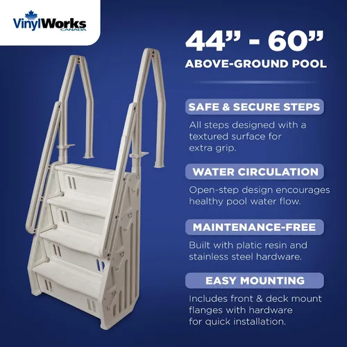 Miniatura 2 de Vinyl Works IN Deluxe - Escalera de piscina ajustable sobre el suelo, de 32 pulgadas, color gris pardo