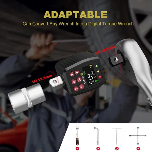 Miniatura 6 de ANPUDS Adaptador de torque digital de 1/2", 7.4-147.5 pies-libra/10-200 Nm, convertidor de llave dinamométrica digital con precisión de ±1%, valor