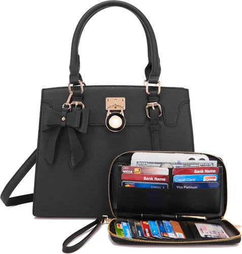 Miniatura 7 de Qiyuer - Bolsos y carteras para mujer, juego de damas con asa superior, bolso de hombro, bolso de trabajo con cartera de embrague a juego, 2 piezas