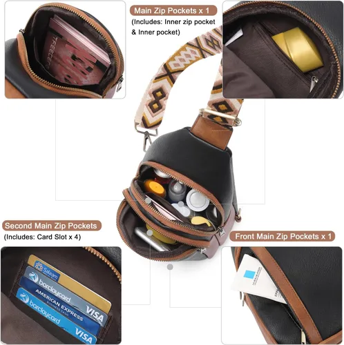 Miniatura 3 de Bolsos cruzados CLUCI para mujer y hombre, bolso bandolera de cuero, mochila de cuerpo cruzado para mujer, regalos para mujeres, cumpleaños, único