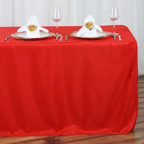 Miniatura 4 de BalsaCircle Mantel de poliéster ajustado beige de 8 pies para bodas, fiestas, eventos, mantelería