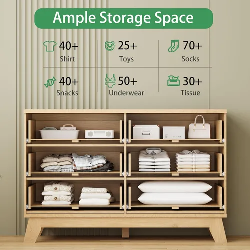 Miniatura 3 de Xixini - Cómoda moderna de madera acanalada para dormitorio, sala estar, pasillo o armario, para organizar y almacenar ropa o soporte de TV, 6 Roble