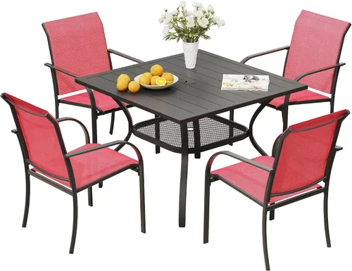 Miniatura 17 de VICLLAX Juego de 2 sillas de patio pequeñas para exteriores, juego de sillas apilables para patio y mesa de comedor cuadrada para porche delantero