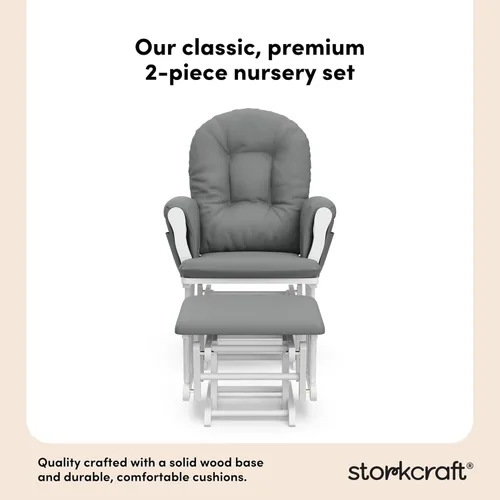 Miniatura 6 de Storkcraft Planeador de aro y otomana prémium (blanco y gris) - Planeador de guardería con certificado GREENGUARD Gold, artesanía de madera maciza