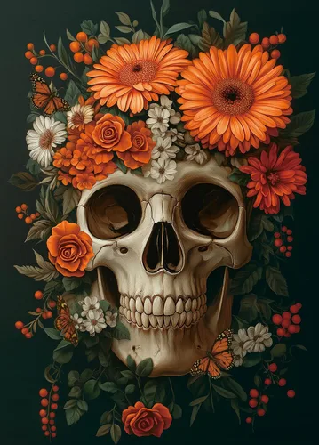 Rompecabezas vintage de esqueleto floral de 1000 piezas para adultos – Desafiante arte de esqueleto oscuro de Halloween, acabado mate premium, 27.56