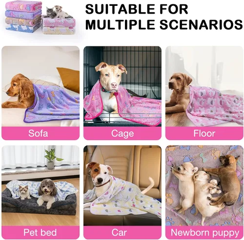 Miniatura 7 de Dono 1 paquete de 6 mantas para perros, manta suave y esponjosa para mascotas, manta cálida para dormir, diseño de huellas de cachorro, manta
