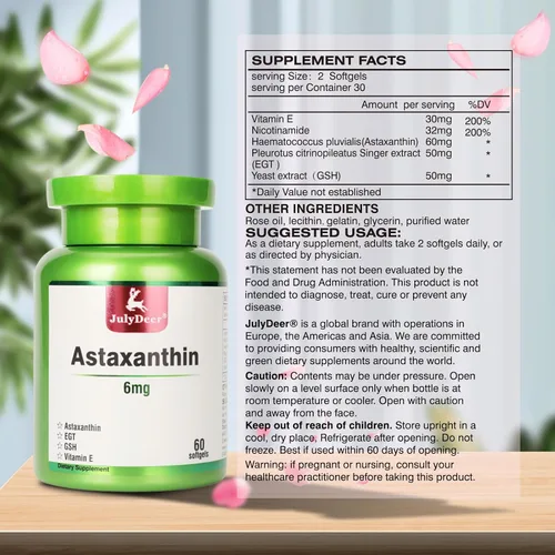 Miniatura 2 de JulyDeer Astaxantina 6 mg por porción, 60 cápsulas blandas – Microalgas de doble fuerza – Fuente natural de Haematococcus Pluvialis – Suplementos