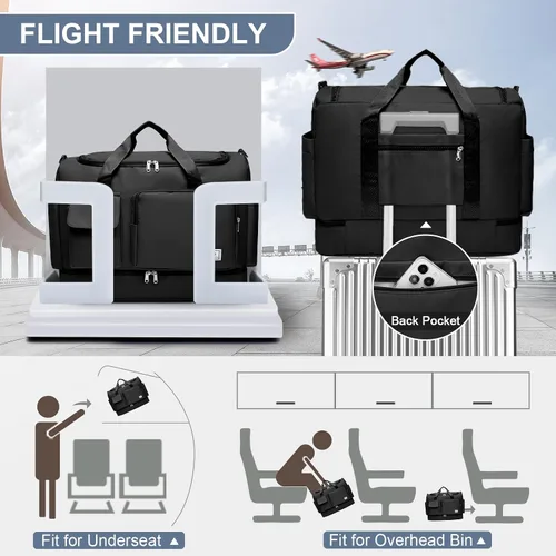 Miniatura 212 de Pequeña bolsa de gimnasio para mujer, bolsa de viaje con compartimento para zapatos