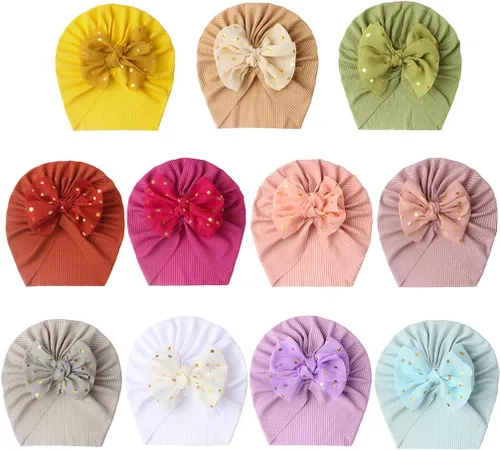 Miniatura 3 de 11 sombreros turbantes para bebé, turbante con lazo, sombrero de hospital infantil para niños pequeños de 0 a 4 años, Juego de 11 piezas
