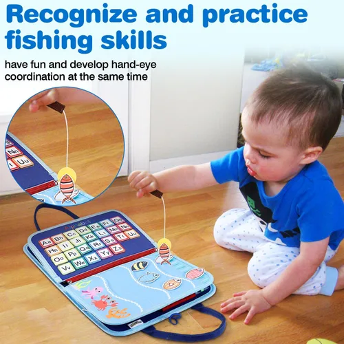 Miniatura 5 de JHkim Busy Board - Juguetes Montessori para niños y niñas de 1, 2, 3, 4 años Regalos, juguete sensorial para niños pequeños de 1 a 3 años, Azul