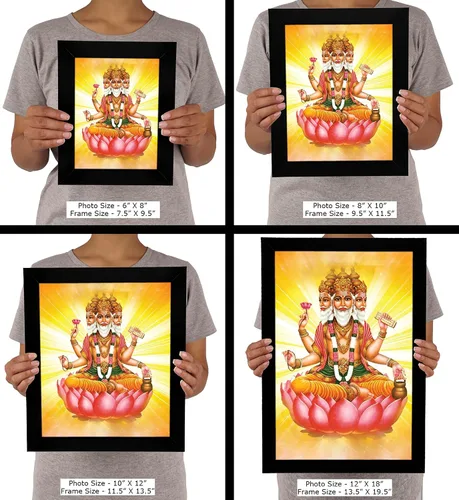 Miniatura 7 de Lord Brahma On Lotus - Marco de fotos religioso con marco, marco de pared negro, marco de fotos de elefante de Dios, decoración de pared