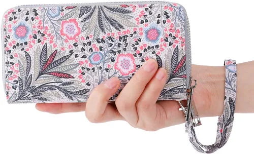 Miniatura 7 de HAWEE Cartera de teléfono celular para mujer con doble cremallera y correa de muñeca extraíble