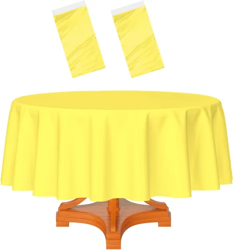 Miniatura 16 de HEIPINIUYE - Paquete de 2 manteles redondos de 84 pulgadas de plástico beige, manteles de mesa impermeables desechables para redondas, ideales