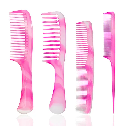 Juego de peine de pelo rosa, diente ancho, diente fino, cola de rata y peine doble para mujeres y hombres