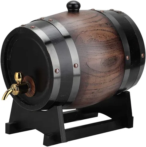 Barril de envejecimiento de roble, contenedor de barril de vino de alta calidad de roble rojo negro a rayas vintage de 3 litros con soporte para