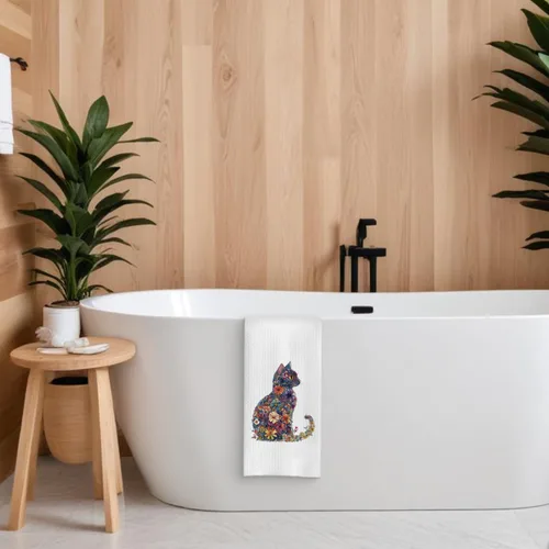 Miniatura 5 de Toalla de cocina con gato floral, toalla de mano con gato floral para decoración de baño, toalla de té para platos de cocina con gatito