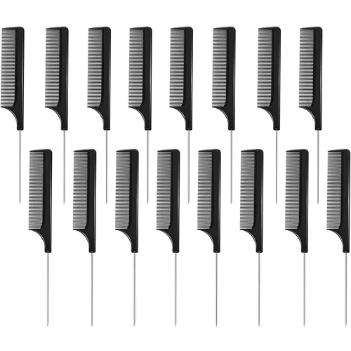 Boao Peine de cola de rata de metal, 16 piezas a granel para separar, trenzar, cabello para mujeres, pasador de acero de lámina de dientes finos,
