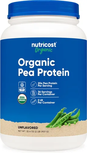 Nutricost Polvo aislado de proteína de guisante orgánico (2 libras), sin sabor, certificado orgánico USDA, proteína de plantas, apto para