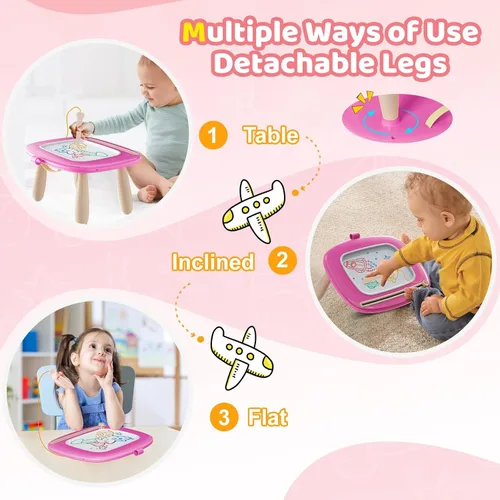 Miniatura 4 de Kikidex Juguetes para niños pequeños de 1 a 3 años, tablero magnético resistente, reutilizable, sin ensuciar, juguetes educativos de aprendizaje Rosa