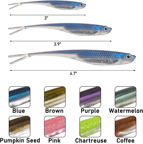 Miniatura 2 de Dr.Fish Señuelos de plástico suave, cebos de cola de horquilla suaves, cebos de natación suaves Jerk Shad de 3 a 4-3/4 pulgadas, cebos de pesca