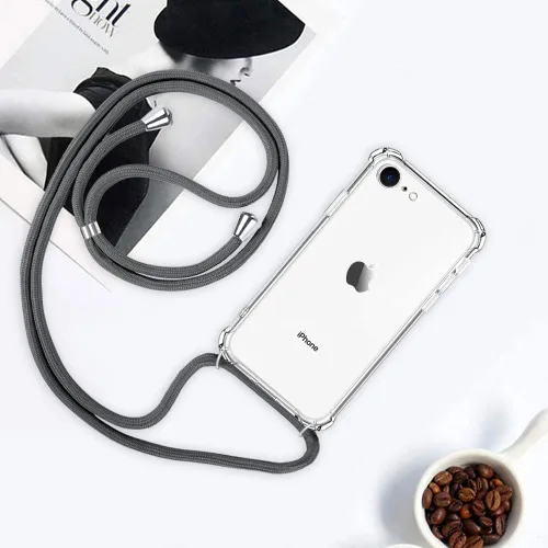 Miniatura 7 de Funda cruzada para iPhone SE 2/3, correa de cordón ajustable transparente para el cuello para mujer para iPhone 7/8, funda de teléfono TPU suave a