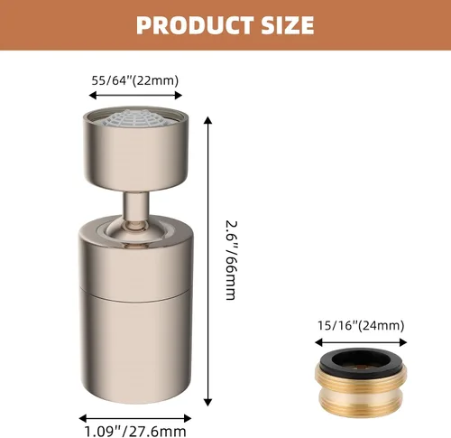 Miniatura 6 de Hibbent Aireador de grifo, Aireador de grifo de fregadero de cocina de 360 grados, Accesorio de grifo de cocina giratorio de doble función, pieza