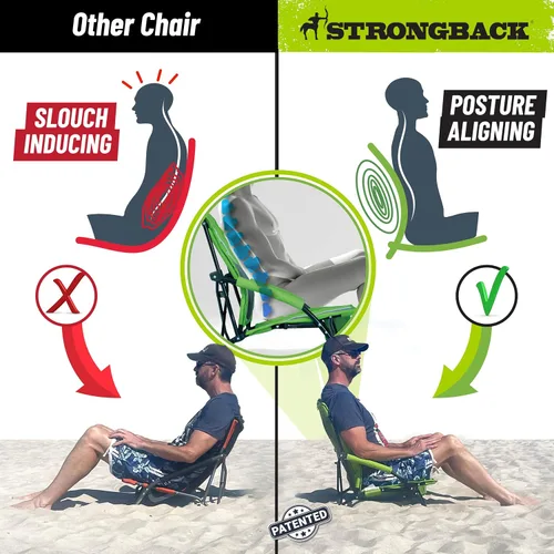 Miniatura 3 de STRONGBACK Sillas de playa – Silla de playa portátil reclinable de baja gravedad – con soporte lumbar integrado, sillas de playa plegables
