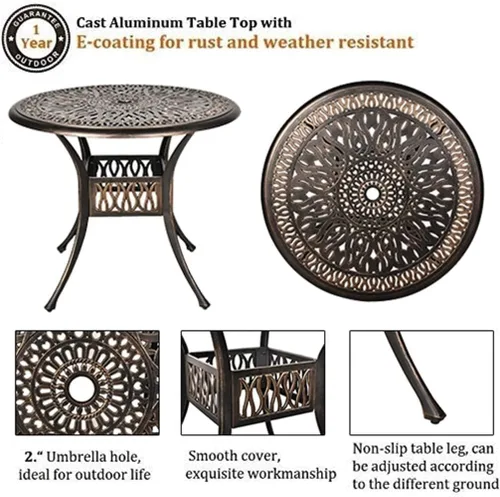 Miniatura 2 de TITIMO Juego de comedor de 5 piezas de aluminio fundido para patio al aire libre, 4 sillas con patrón y mesa redonda de 35.4 pulgadas, juego de Sin