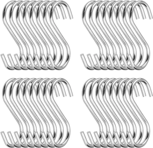 Paquete de 100 ganchos en S de acero inoxidable de 2.75 pulgadas en forma de S, ganchos en S resistentes para colgar sartenes y ollas, tazas de
