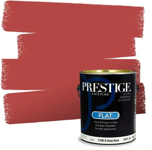 Miniatura 10 de Prestige Paints E100-T-SW6591 Pintura exterior e imprimación en uno, 1 galón, plano, combinación comparable de Sherwin Williams Amaryllis, 1 galón