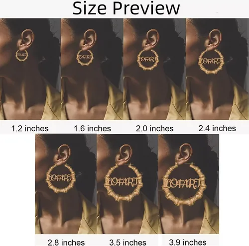 Miniatura 2 de Aretes de bambú grandes personalizados con nombre personalizado para mujeres, aretes de bambú, joyería para mujer, cumpleaños, día de la madre