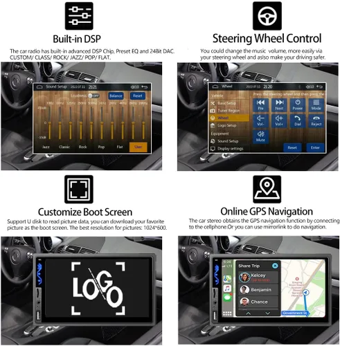 Miniatura 4 de Estéreo de auto de doble DIN compatible con Apple CarPlay y Android Auto - Receptores de audio de coche HD de 7 pulgadas con Bluetooth, Mirror Link