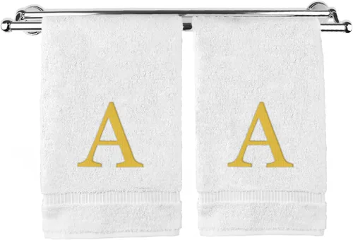 Miniatura 53 de Toalla de mano monogramada, regalo personalizado, juego de 2 - Toalla bordada con letra de bloque dorada - Extra absorbente 100% algodón turco