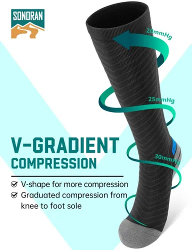 Miniatura 2 de SONORAN Calcetines de compresión para hombres y mujeres (246 pares) 20-30 mmHg de compresión graduada hasta la rodilla para correr, atletismo