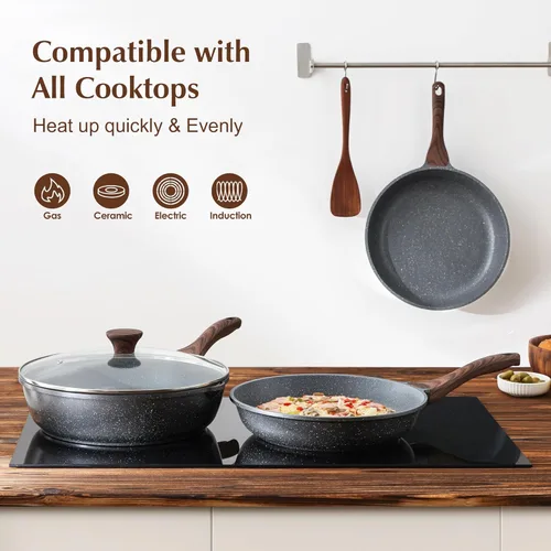 Miniatura 3 de SENSARTE Sartén Antiadherente para Freír, Sartén para Tortilla con Revestimiento de Granito Suizo, Sartén de Chef de Piedra Saludable, Libre de PFOA