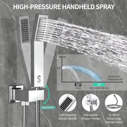 Miniatura 5 de SR SUN RISE Juego de grifo de ducha para bañera montado en la pared de 8 pulgadas, sistema de ducha de metal con boquilla de bañera, cabezal